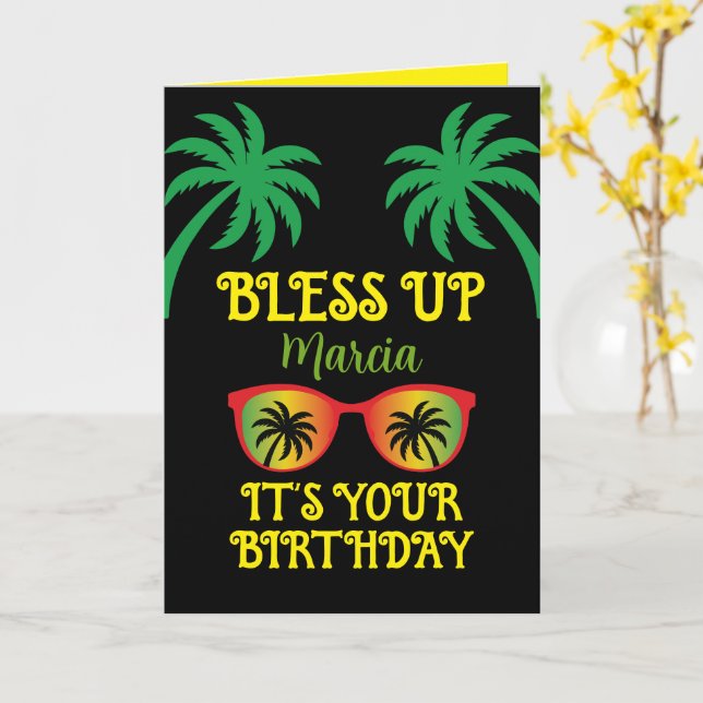 Carte Bénis Jamaïcain Joyeux Anniversaire (Fleur jaune)