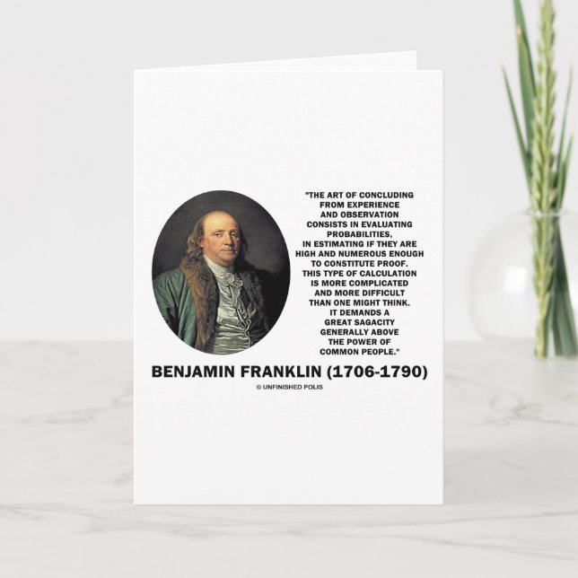 Carte Benjamin Franklin évaluant la citation de (Devant)