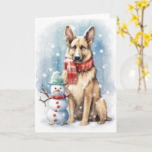 Carte Berger allemand avec un chapeau de Noël et un bonh