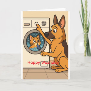 Carte Berger allemand et chat humour lessive