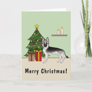Carte Berger Allemand Gris Argent Arbre de Noël Festif
