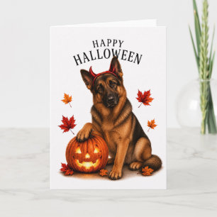 Carte Berger Allemand Halloween Diable Chien