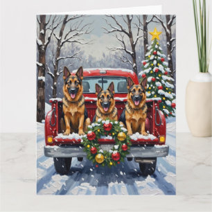 Carte Berger Allemand Noël Camion Rouge Fêtes