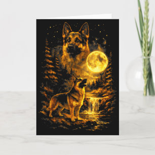 Carte Berger Allemand Nuit au Clair de Lune Art Chien Hu