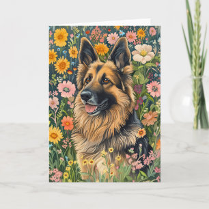 Carte Berger allemand Whimsical dans un jardin de fleurs