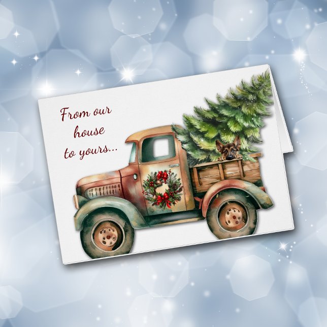 Carte berger allemande Retro Christmas Truck (Créateur téléchargé)