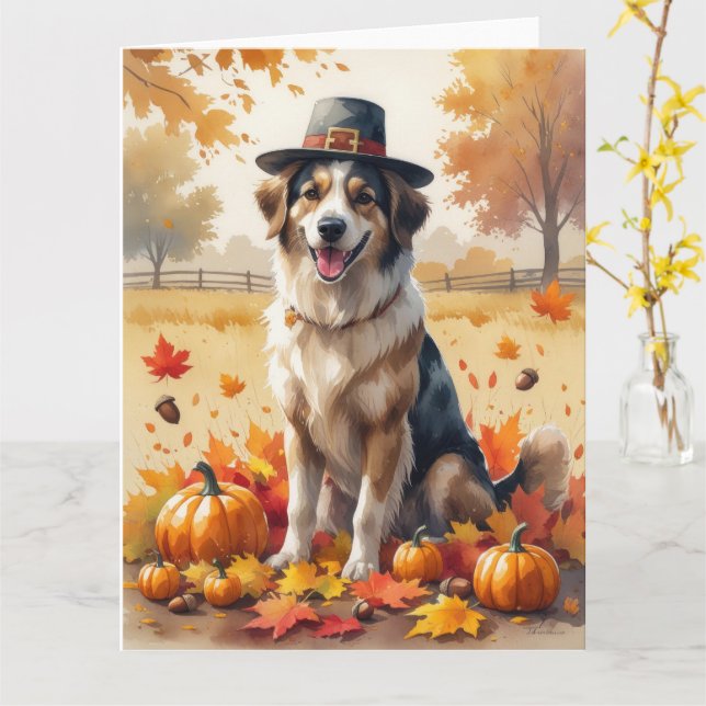 Carte Berger anatolien en automne quitte Thanksgiving (Fleur jaune)