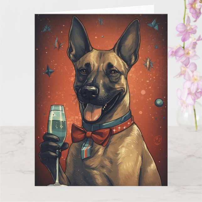 Carte Berger belge malinois Nouvel An  (Orchidée)
