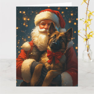 Carte Berger belge Malinois Père Noël Noël Festif