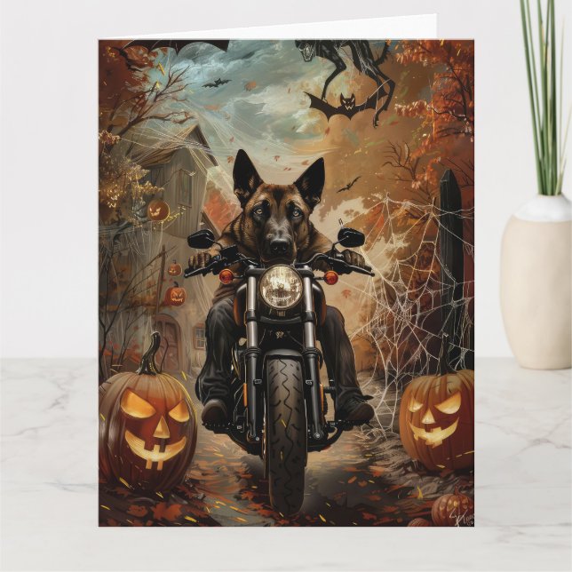 Carte Berger d'Anatolie à moto Halloween (Devant)