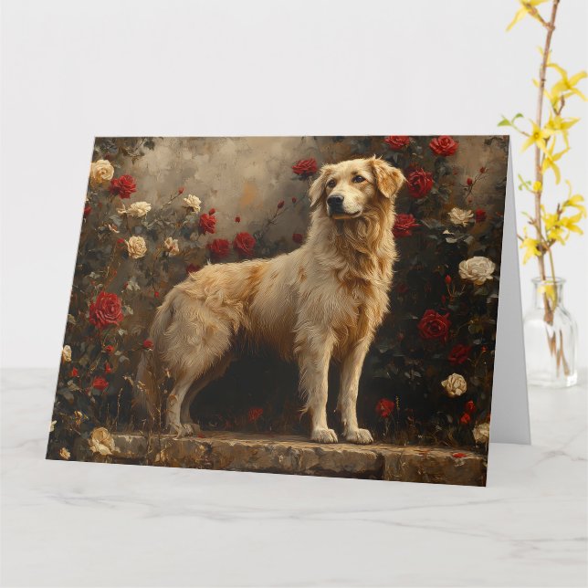 Carte Berger d'Anatolie dans un jardin de roses - Romanc (Fleur jaune)
