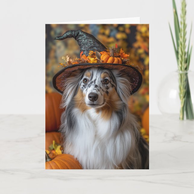 Carte Berger des Shetland Blue Merle Halloween (Devant)