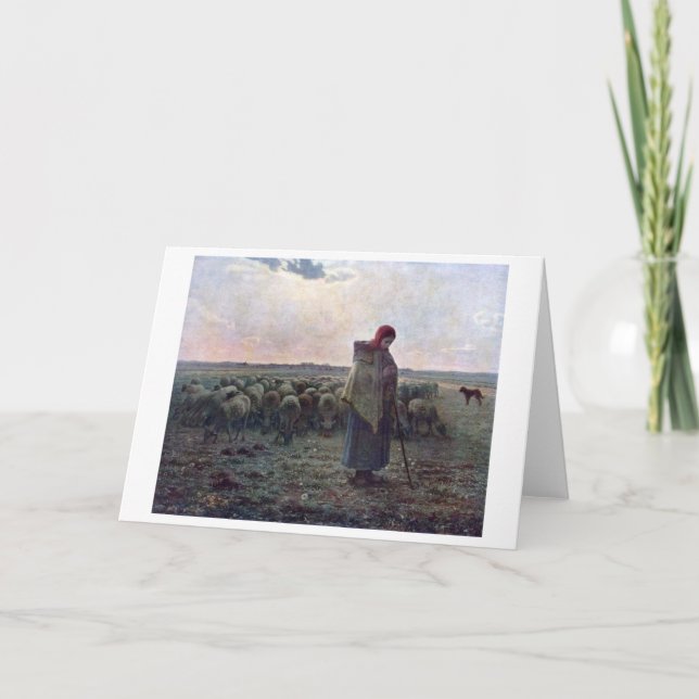 Carte Bergère avec son troupeau, Jean-François Millet (Devant)