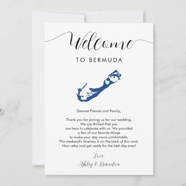 Carte Bermudes Mariage Bienvenue Lettre Itinéraire (Devant)