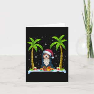 Carte Bernedoodle Chien Santa Hat Palm Tree Beach Noël P