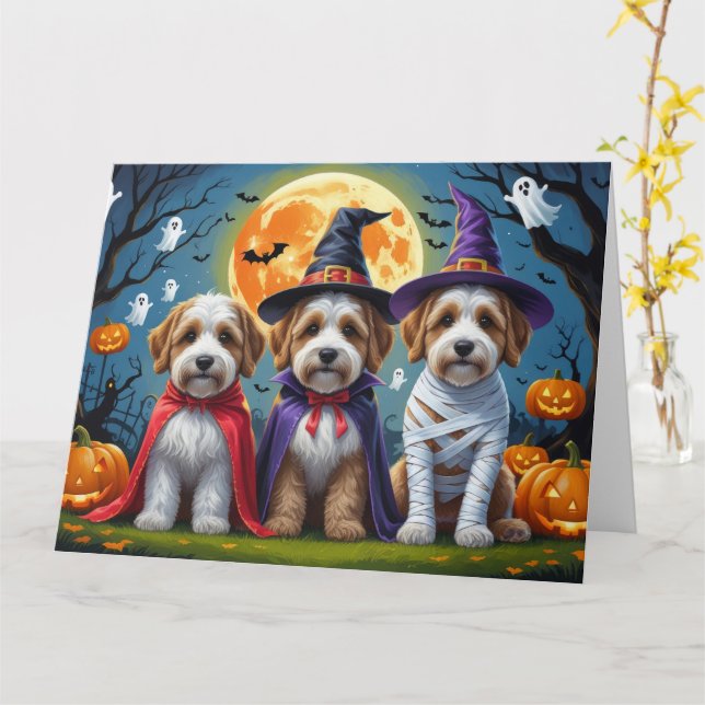 Carte Bernedoodle Chiens Citrouille Halloween Funny (Fleur jaune)