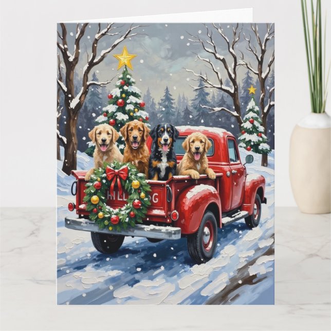 Carte Bernedoodle Christmas Red Truck Holiday (Devant)