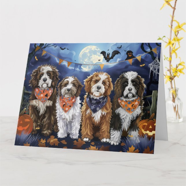 Carte Bernedoodle Halloween Éffrayant (Fleur jaune)