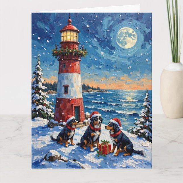 Carte Bernese Mountain Dog Christmas Lighthouse Holiday (Devant)