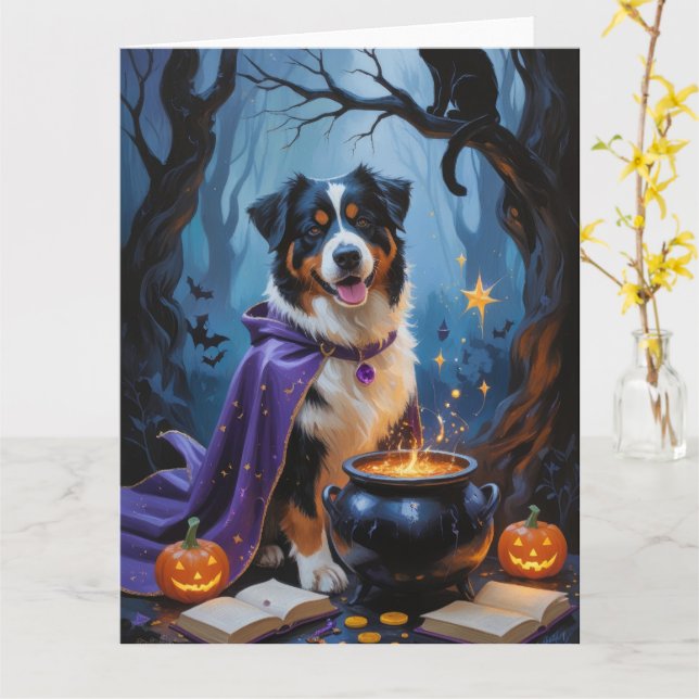 Carte Bernese Mountain Dog peinture Whimsical Halloween (Fleur jaune)