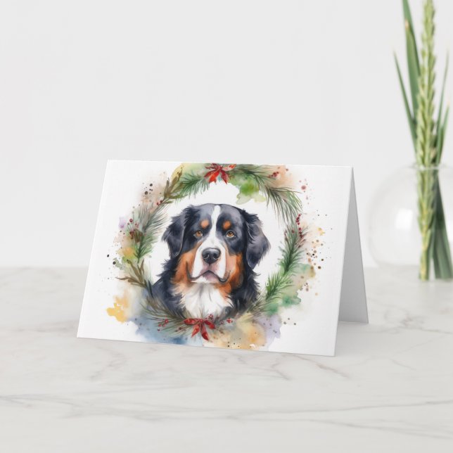 Carte Bernois Mountain Festive Wreath Pup (Devant)