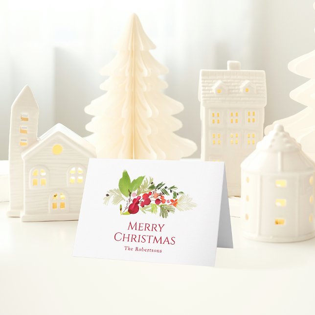 Carte Berry Holly Festive et aquarelle À feuillage persi (Créateur téléchargé)