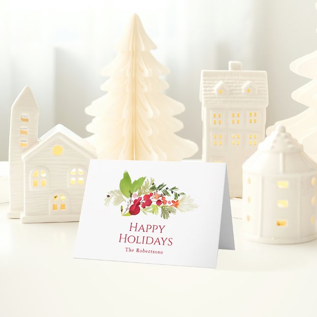 Carte Berry Holly Festive et aquarelle À feuillage persi (Créateur téléchargé)