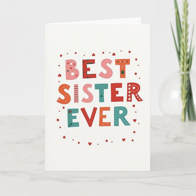 Carte Best Sister Ever Hearts Dots Card (Devant)