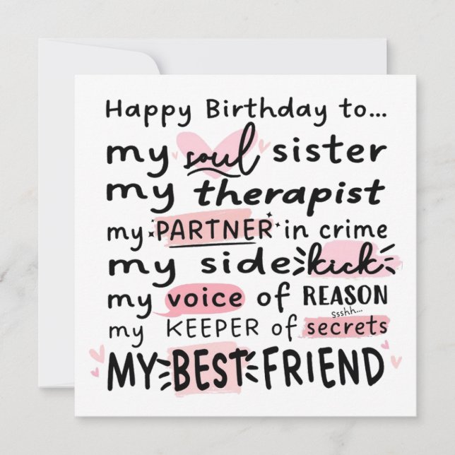 Carte Bestie Anniversaire -Carte Anniversaire Pour (Devant)