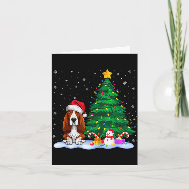 Carte Bet Hound Dog Xmas Tree Lights Reindeer Hat Christ (Devant)