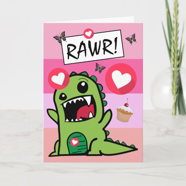 Carte Beurre Dinosaure Mignonne Dino Mite Girls Annivers (Devant)
