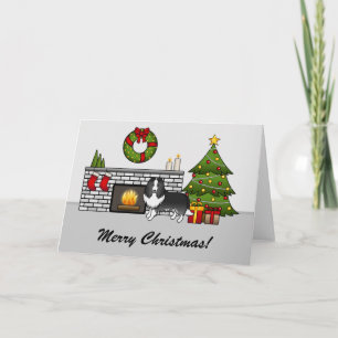 Carte Bi-Black Sheltie Dog Dans Une Salle De Noël & Text