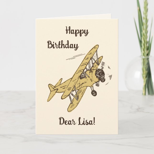 Carte Bi-planes Art Déco - jaune Joyeux Anniversaire + n (Devant)