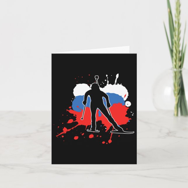 Carte Biathlète du drapeau de la Russie - Biathlon russe (Devant)