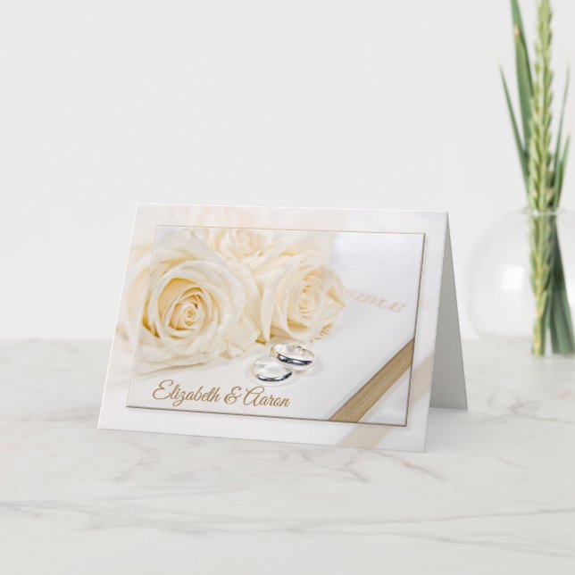 Carte Bible de mariage et roses avec noms (Devant)