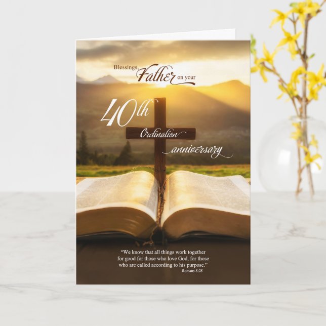 Carte Bible pour le 40e anniversaire d'ordination d'un p (Fleur jaune)
