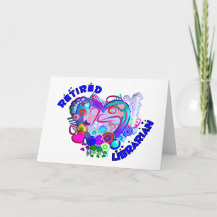 Carte Bibliothèque retraitée Artsy Retro Coeur Bleu