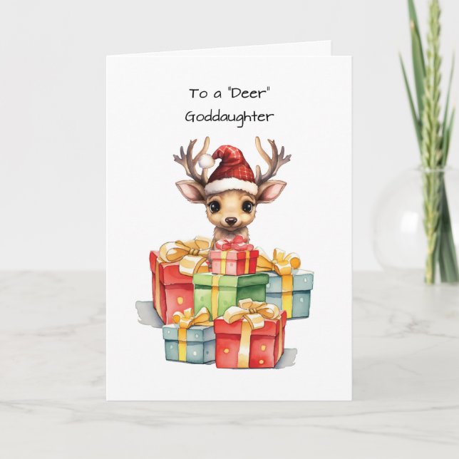 Carte Biche filleule Mignon Noël Tas d'amour (Devant)