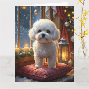 Carte Bichon Frise Avec Les Lumières De Noël