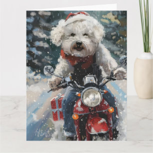 Carte Bichon Frise Chien équitation Moto Noël