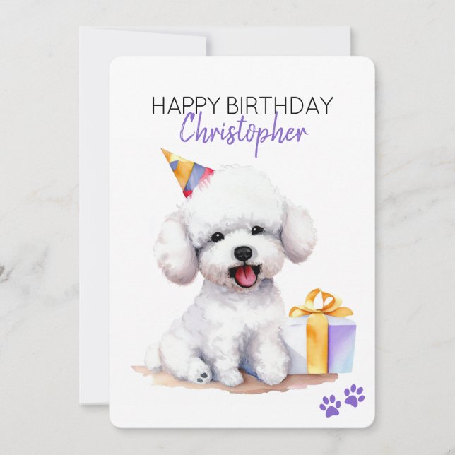 Carte Bichon Frise Chien Personnalisé Joyeux Anniversair (Devant)