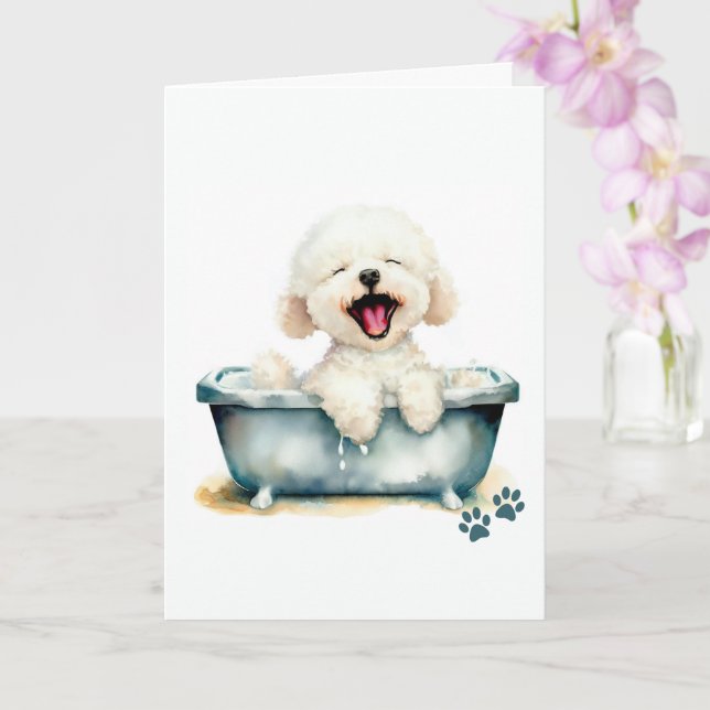 Carte Bichon Frise Chien Plié Salutation (Orchidée)