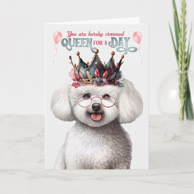 Carte Bichon Frise Dog Queen pour une journée d'annivers (Devant)
