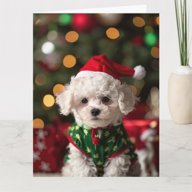 Carte Bichon Frise Elf Puppy Christmas Card (Devant)