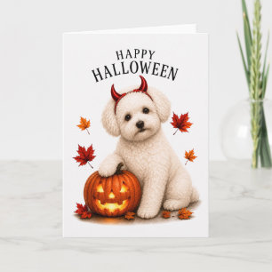 Carte Bichon Frise Halloween Diable Chien