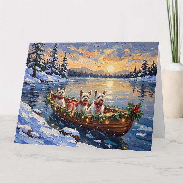 Carte Bichon Frise Noël Bateau Fêtes (Devant)