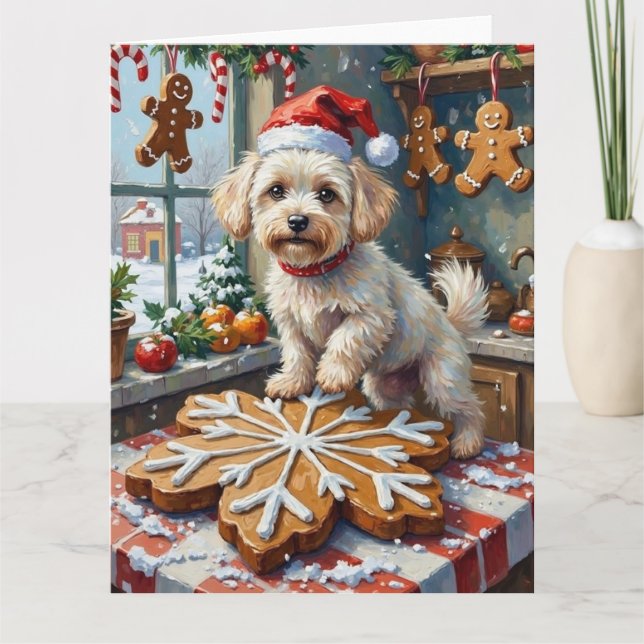 Carte Bichon Frise Noël Biscuit de Noël Cuisson Fêtes (Devant)
