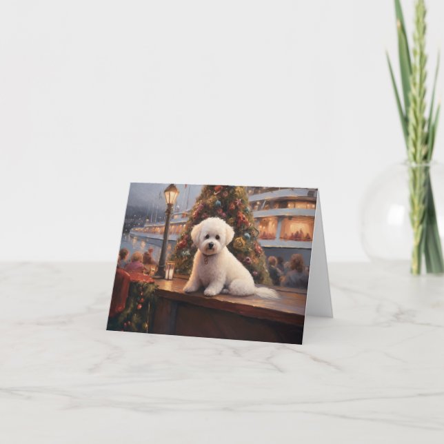 Carte Bichon Frise Noël Croisière: Vacances Féeriques  (Devant)