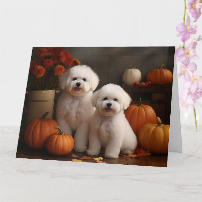 Carte Bichon Frise Puppy Délice d'Automne Citrouille  (Orchidée)