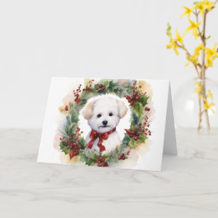 Carte Bichon Frise Wreath Festive Pup